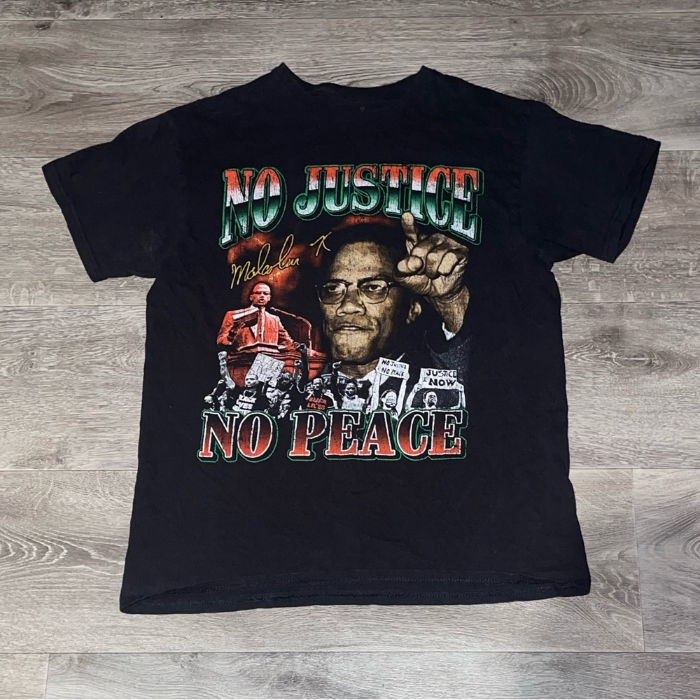 Malcolm X No Justice No Peace Black Graphic T-shirt